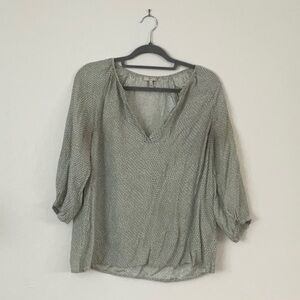 Joie white/green/blue pattern 3/4 sleeve blouse